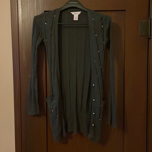 Grey Wide Ribbed Embellished Button Up Cardigan with Pockets - Picture 4 of 5